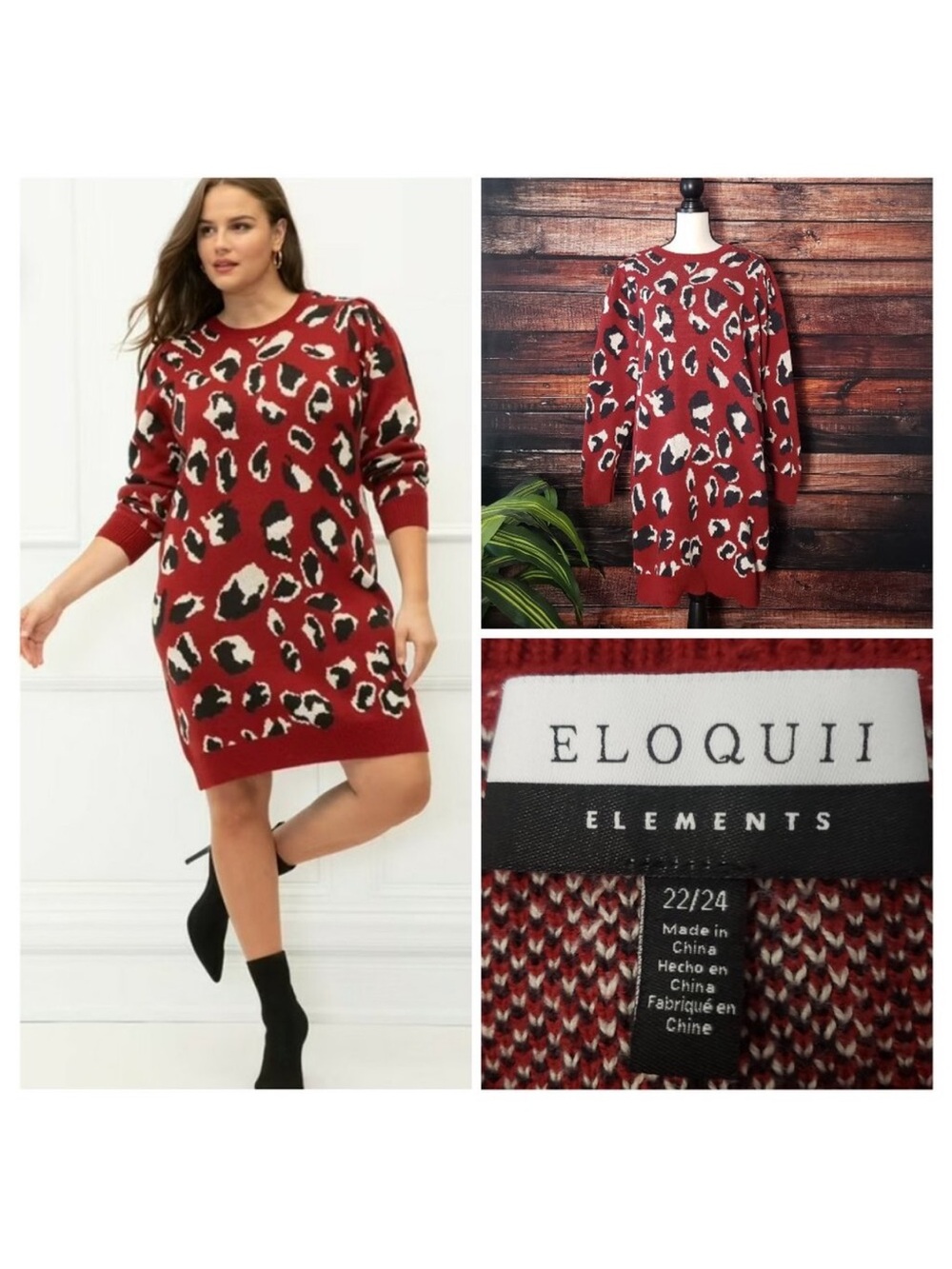 Eloquii Red Leopard-Print Sweater Dress